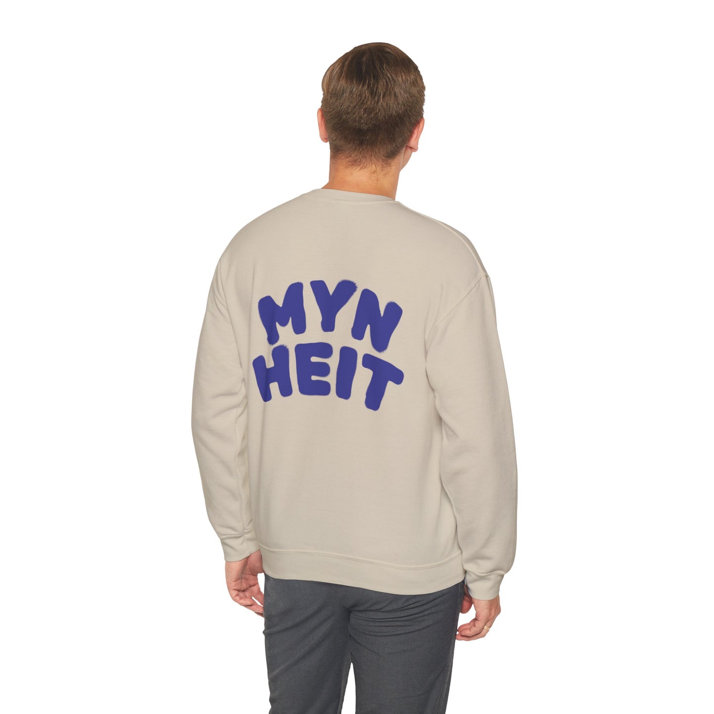 'MYN HEIT' - Trui / sweatshirt met opdruk achterkant blauw