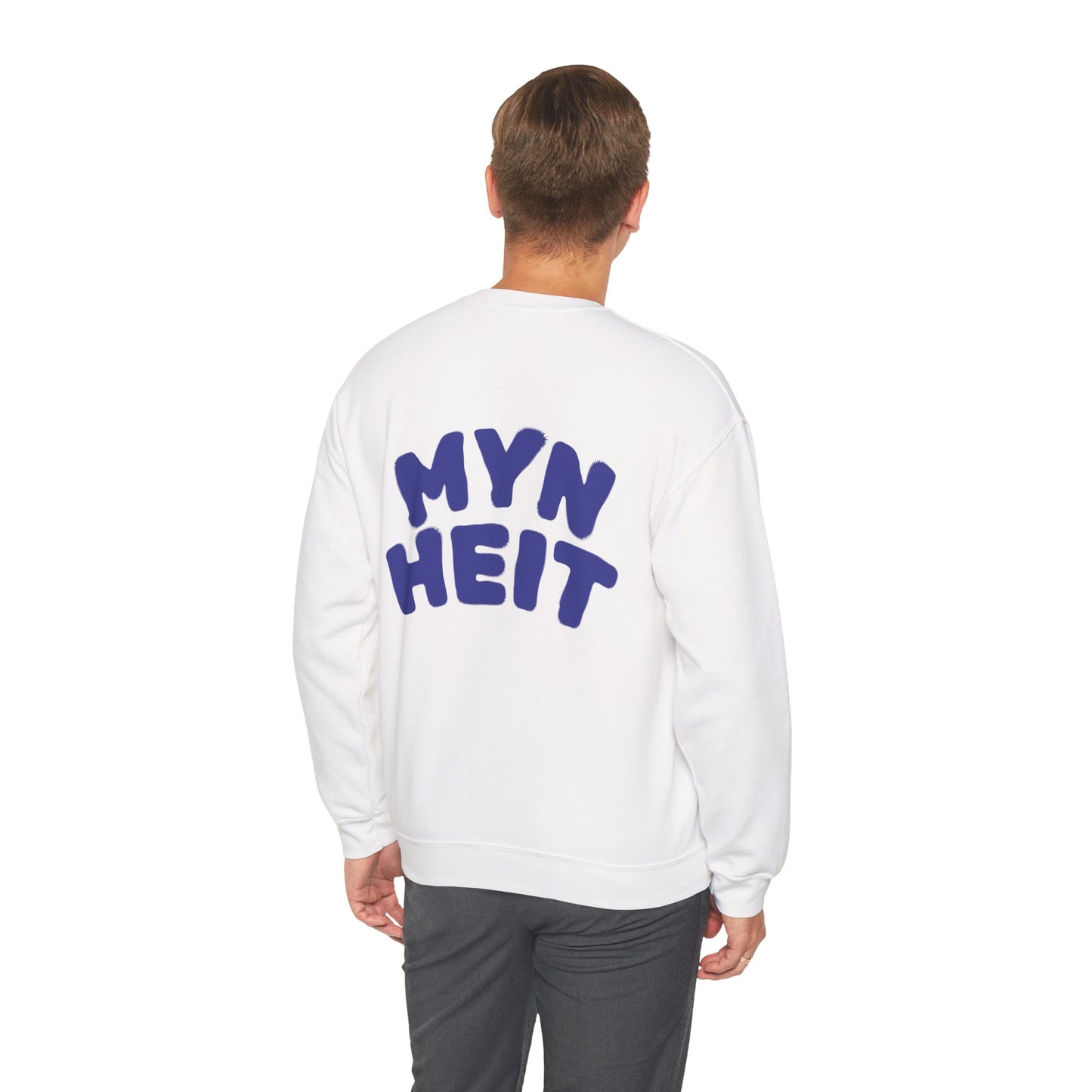 'MYN HEIT' - Trui / sweatshirt met opdruk achterkant blauw