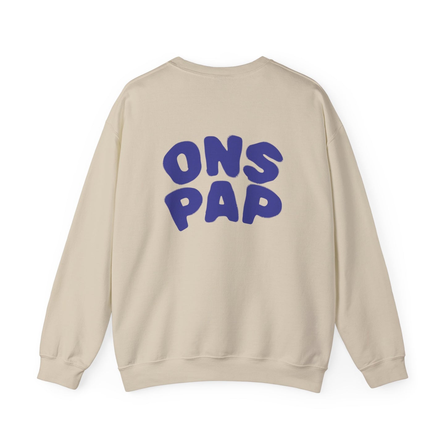 'ONS PAP'- Trui / sweatshirt met opdruk achterkant blauw