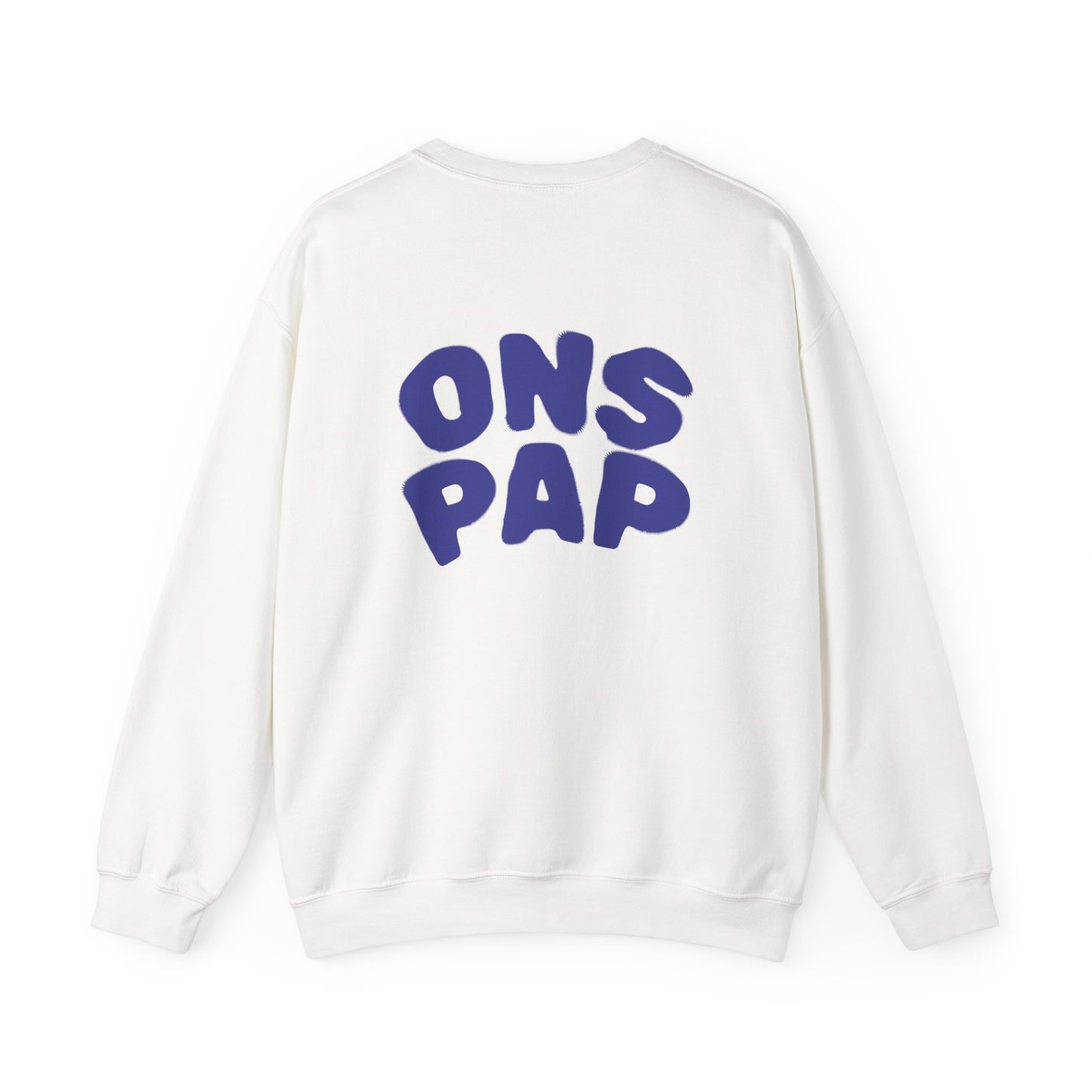 'ONS PAP'- Trui / sweatshirt met opdruk achterkant blauw