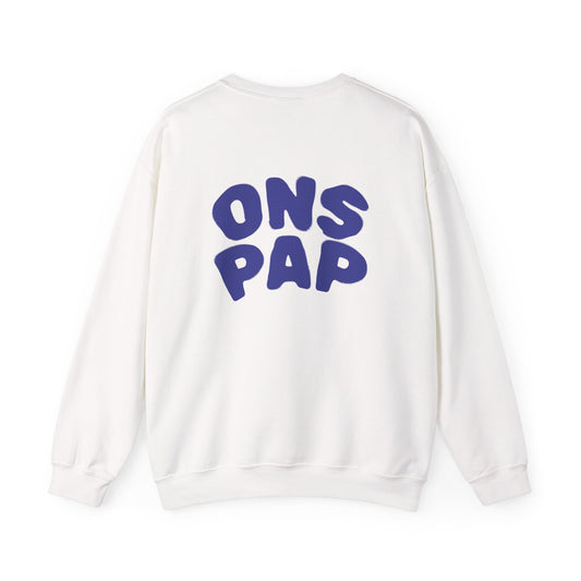 'ONS PAP'- Trui / sweatshirt met opdruk achterkant blauw